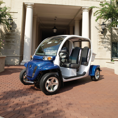 GEM<sup>®</sup> e4 Electric Car - This vehicle is perfect for visiting family and friends or just recreational driving. Features seating for 4 people, a sunroof and six 12-volt flooded electrolyte batteries for a range of up to 30 miles on a charge. It's economic and environmentally friendly!